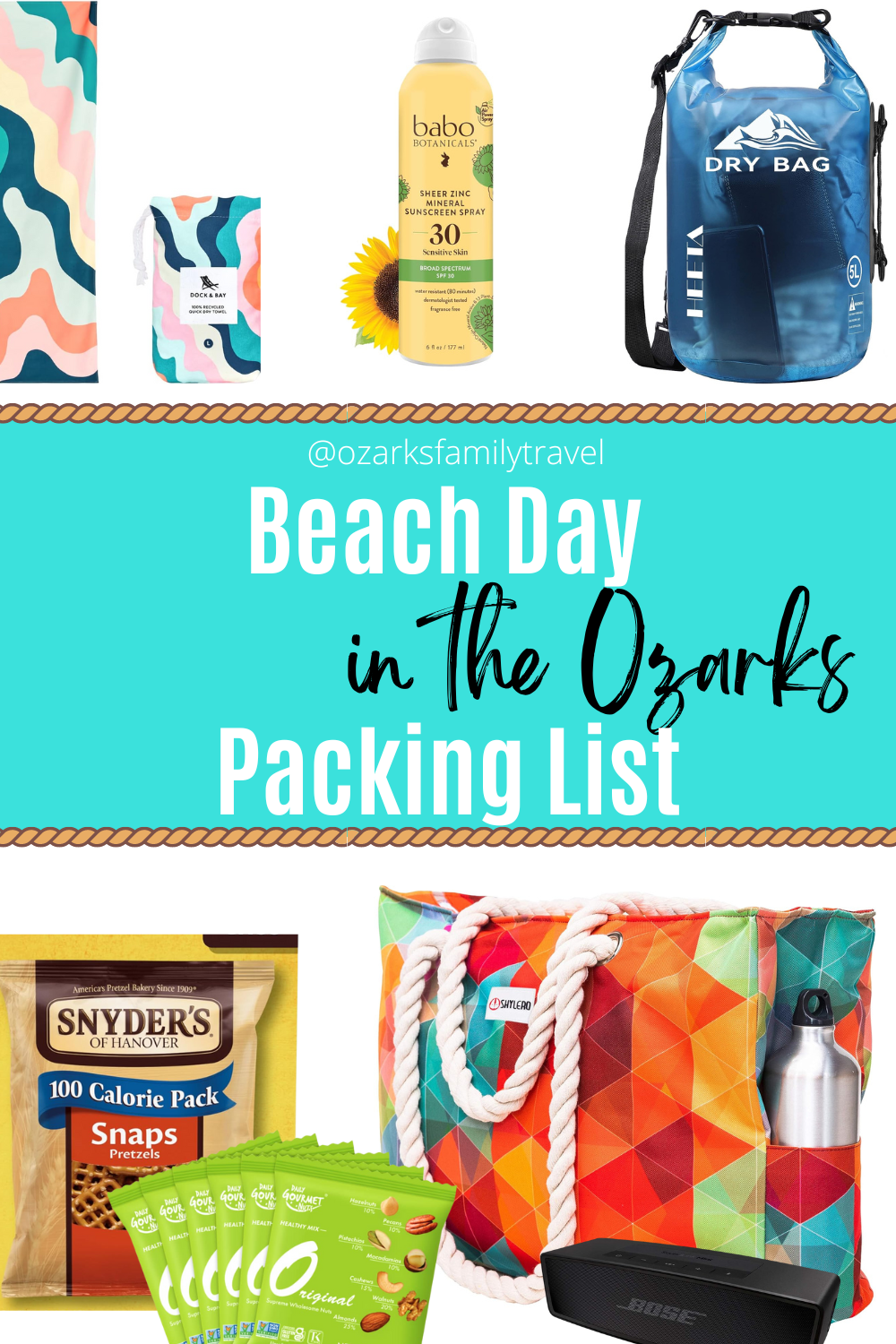 beach day packing list pin image