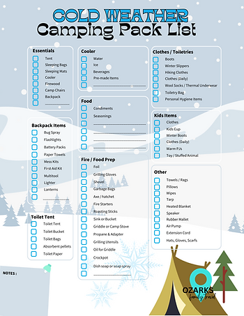 cold weather camping pack list