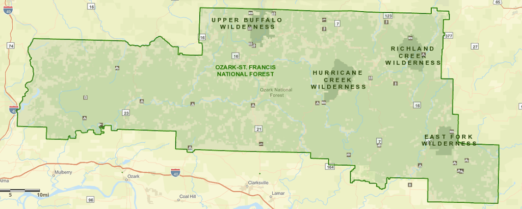 Map of Ozark St Francis national forest