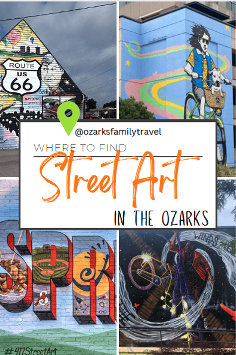 Pinterest Pin Where to Find Street Art in the Ozarks with four murals