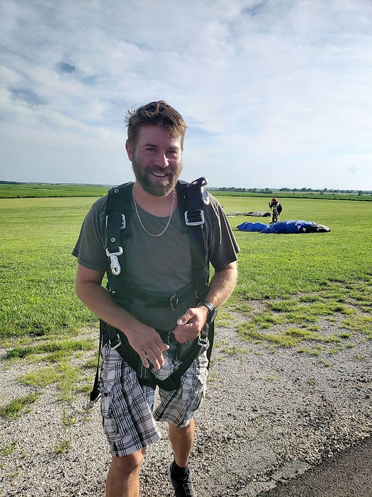 post-jump skydiver expression