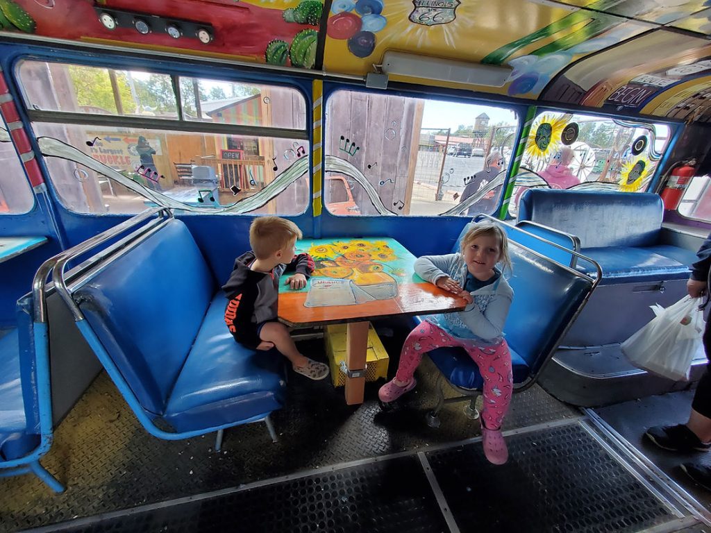 inside of bus at uranus fudge factory