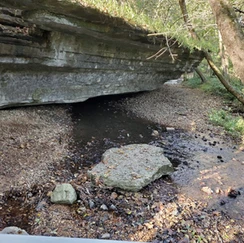 Rock cliff with water coming from underneath it